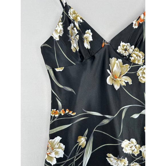 Disruptive Villain Dresses & Skirts - Black Floral Satin Slip Dress V-Neck Adjustable Straps Womens Medium